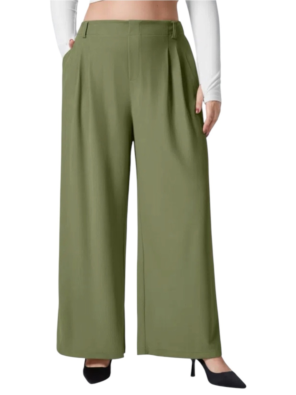 HALARA Flex High Waisted Pocket Wide Leg Waffle Work Pants Green Medium